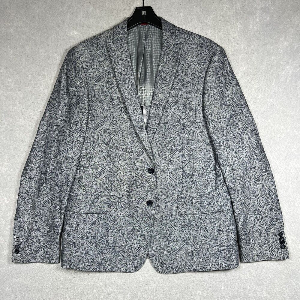 John Varvatos Sports Coat Blazer 100% LINEN Gray Paisley Men’s Size 42R RARE